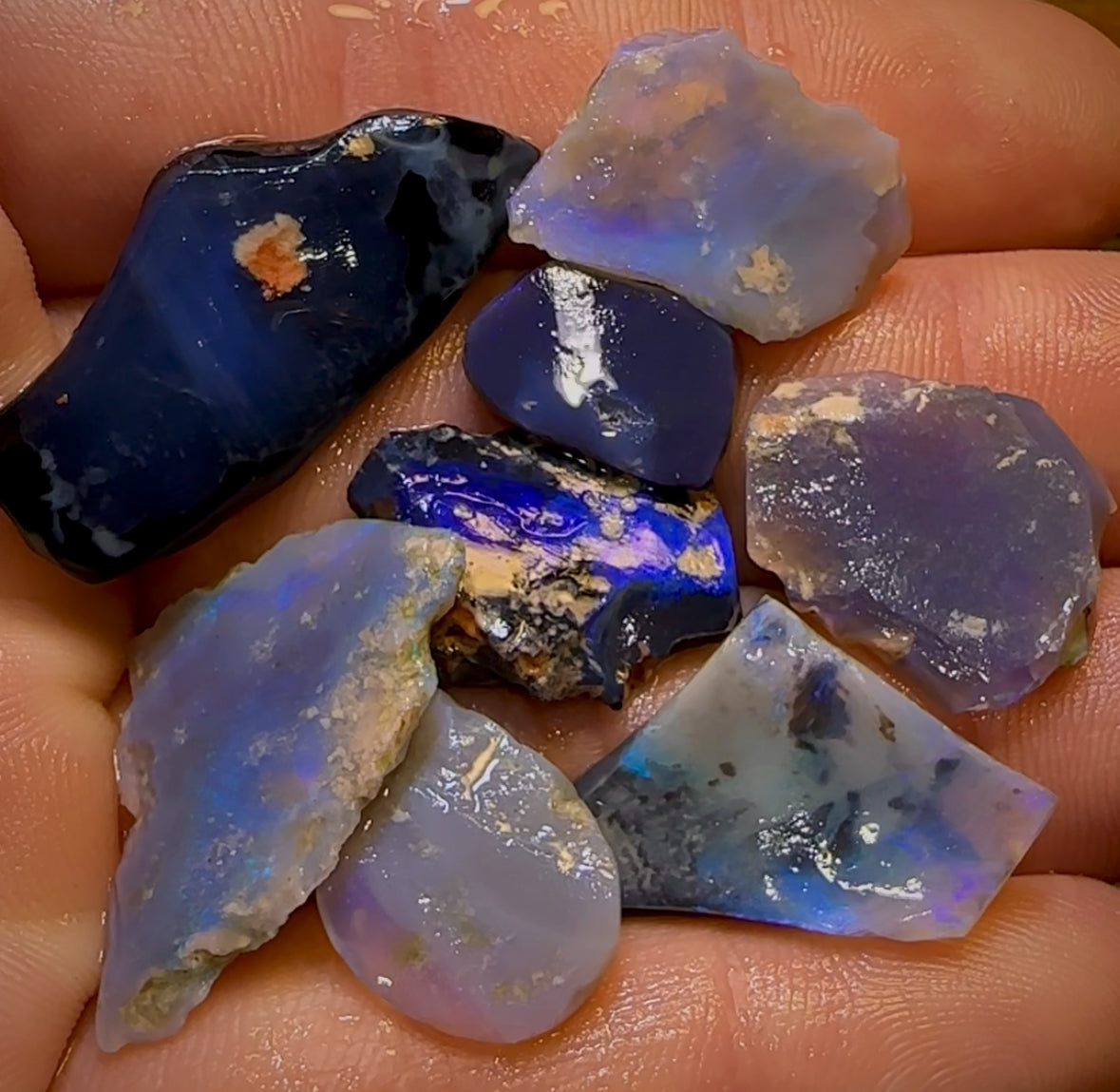 58.1cts - 8x Lightning Ridge Opal Rough Parcel Blacks and Crystals