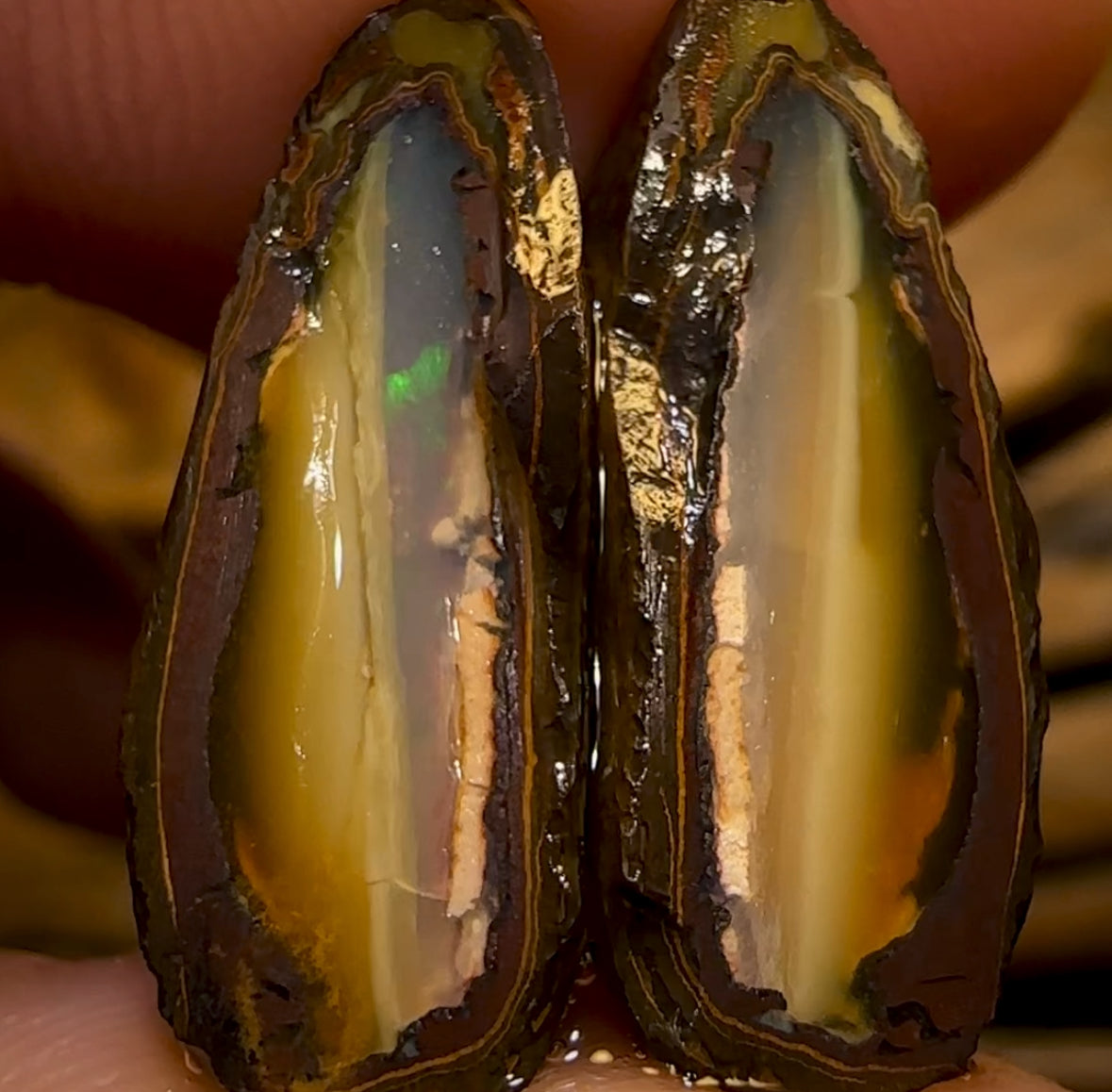 30.1cts - Highly Prized Yowah Nut Crystal Centre Rough Split Pair