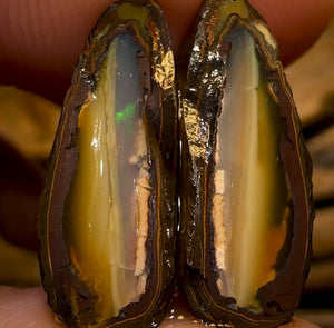 30.1cts - Highly Prized Yowah Nut Crystal Centre Rough Split Pair