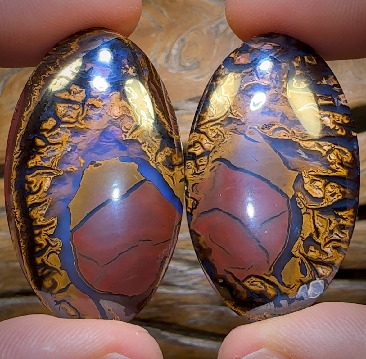 209.2cts - Rare Broad Tribal Queensland Boulder Opal Matching Split Nut Pair