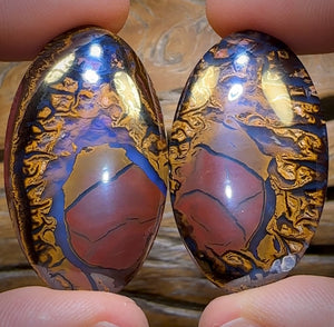 209.2cts - Rare Broad Tribal Queensland Boulder Opal Matching Split Nut Pair