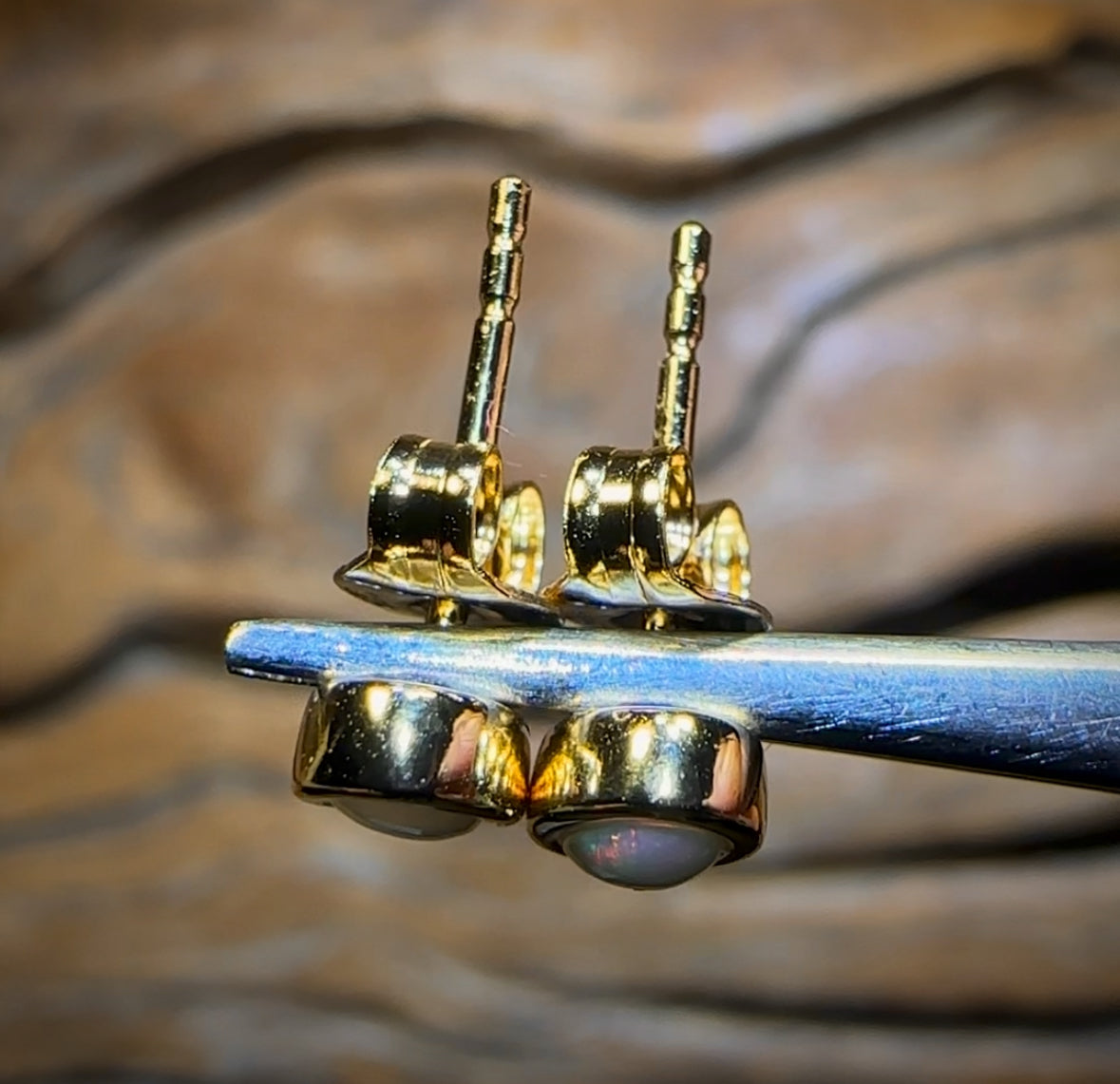 Sterling Silver - South Australian Crystal Opal Stud Earrings Red/Multi. Bulk Listing