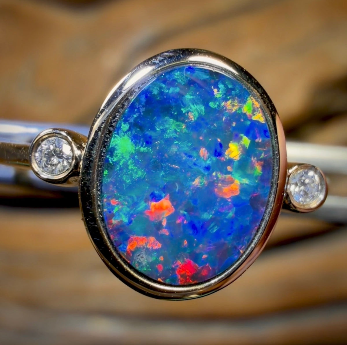 Bague double en or 14 carats et opale boulder du Queensland