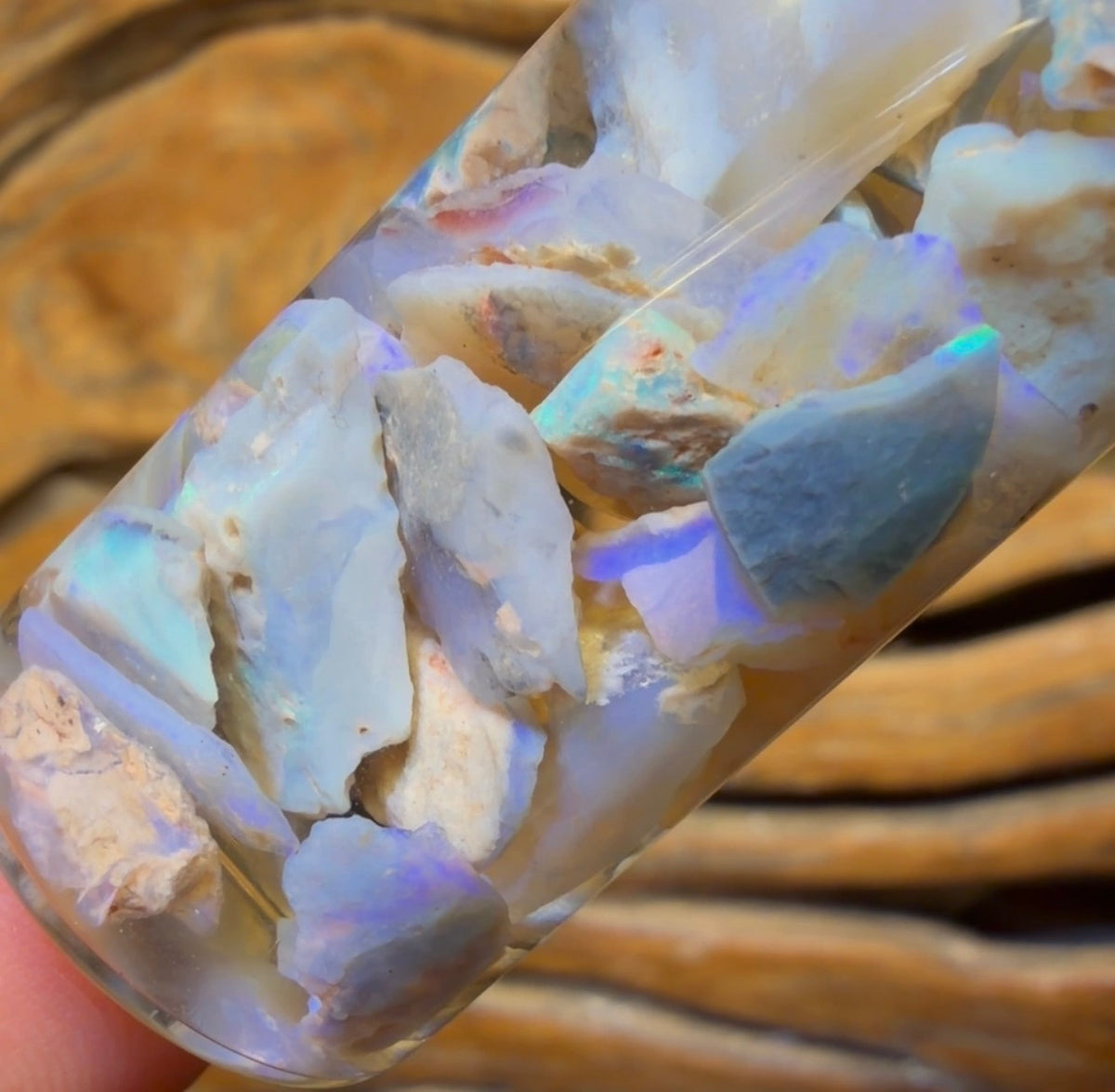 62cts - Rare Mintabie Rough Opal Vial. South Australian Opal