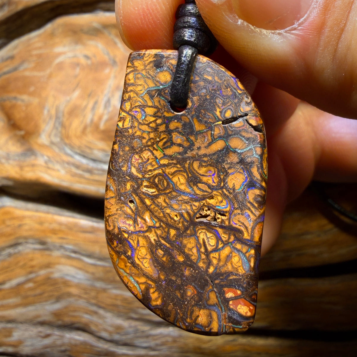 33 x 19mm - Cool Drilled Tribal Queensland Boulder Opal Necklace