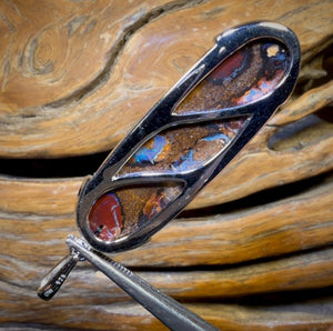 Sterling Silver - Solid Tribal Boulder Opal Pendant UNISEX