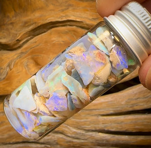 63.5cts - Rare Mintabie Rough Opal Vial. South Australian Opal