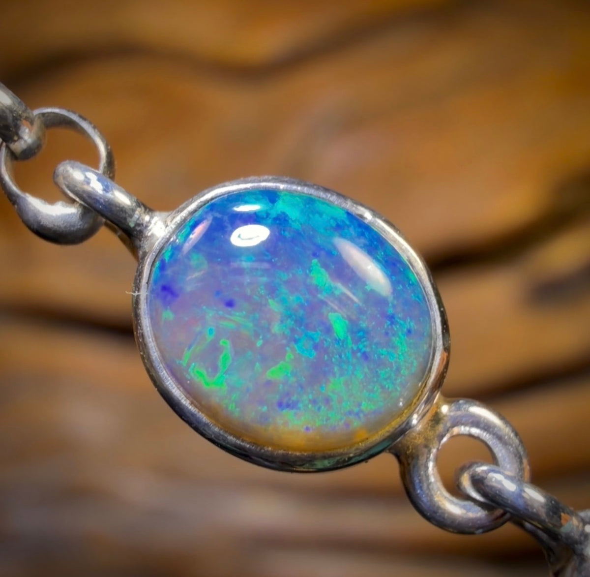 Sterling Silver - Best Solid Lightning Ridge Crystal Opal Bracelet