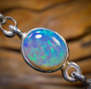 Sterling Silver - Best Solid Lightning Ridge Crystal Opal Bracelet