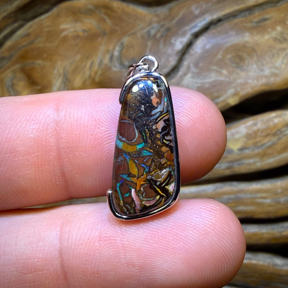 Sterling Silver - Solid Tribal Boulder Opal Pendant