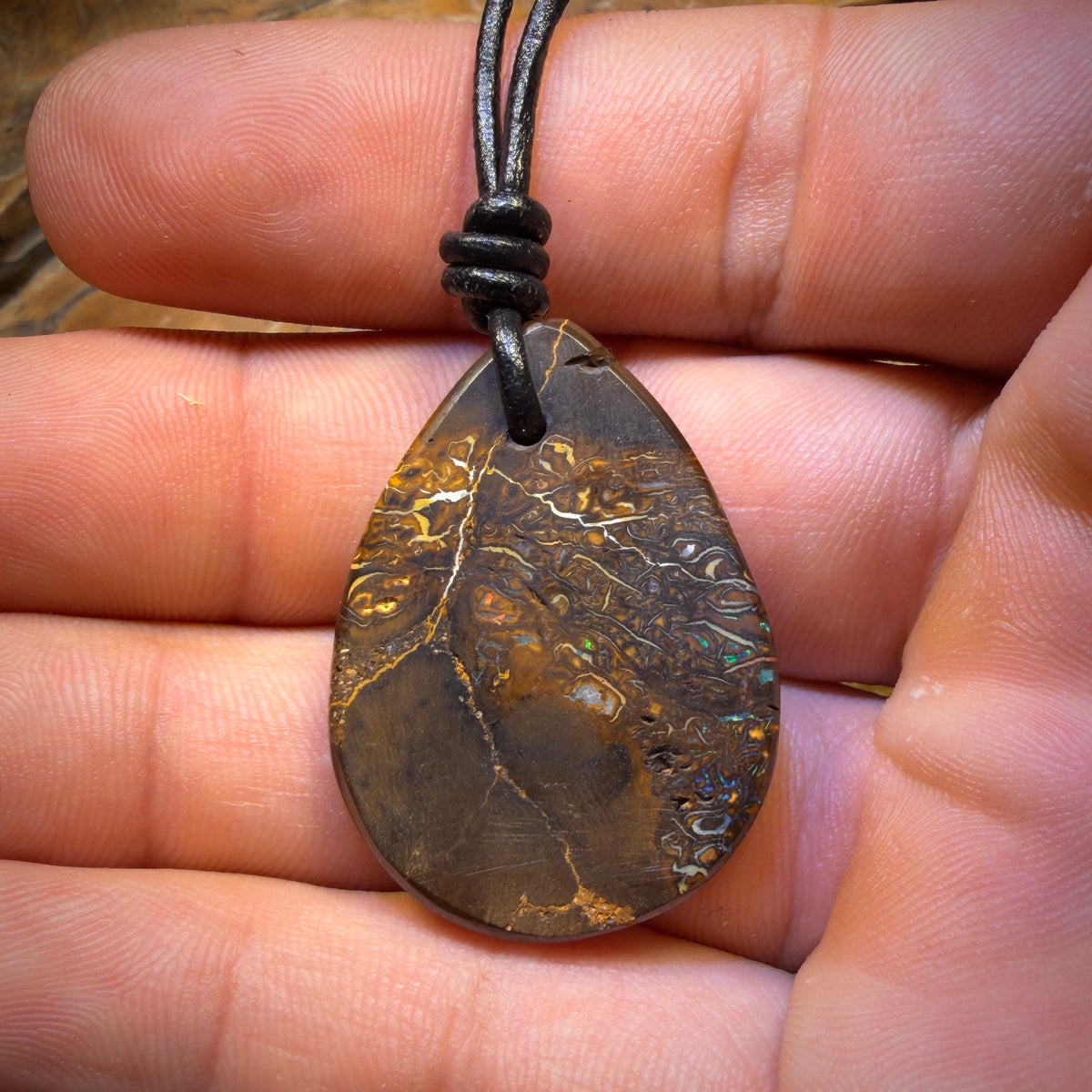 34 x 25mm - Awesome Tribal Drilled Tribal Queensland Boulder Opal Necklace