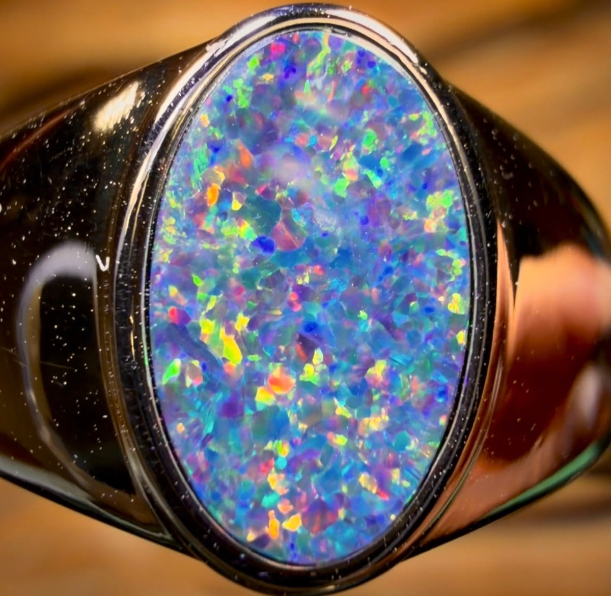 Sterling Silver - Queensland Boulder Opal Doublet Ring UNISEX