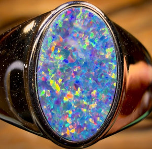 Sterling Silver - Queensland Boulder Opal Doublet Ring UNISEX