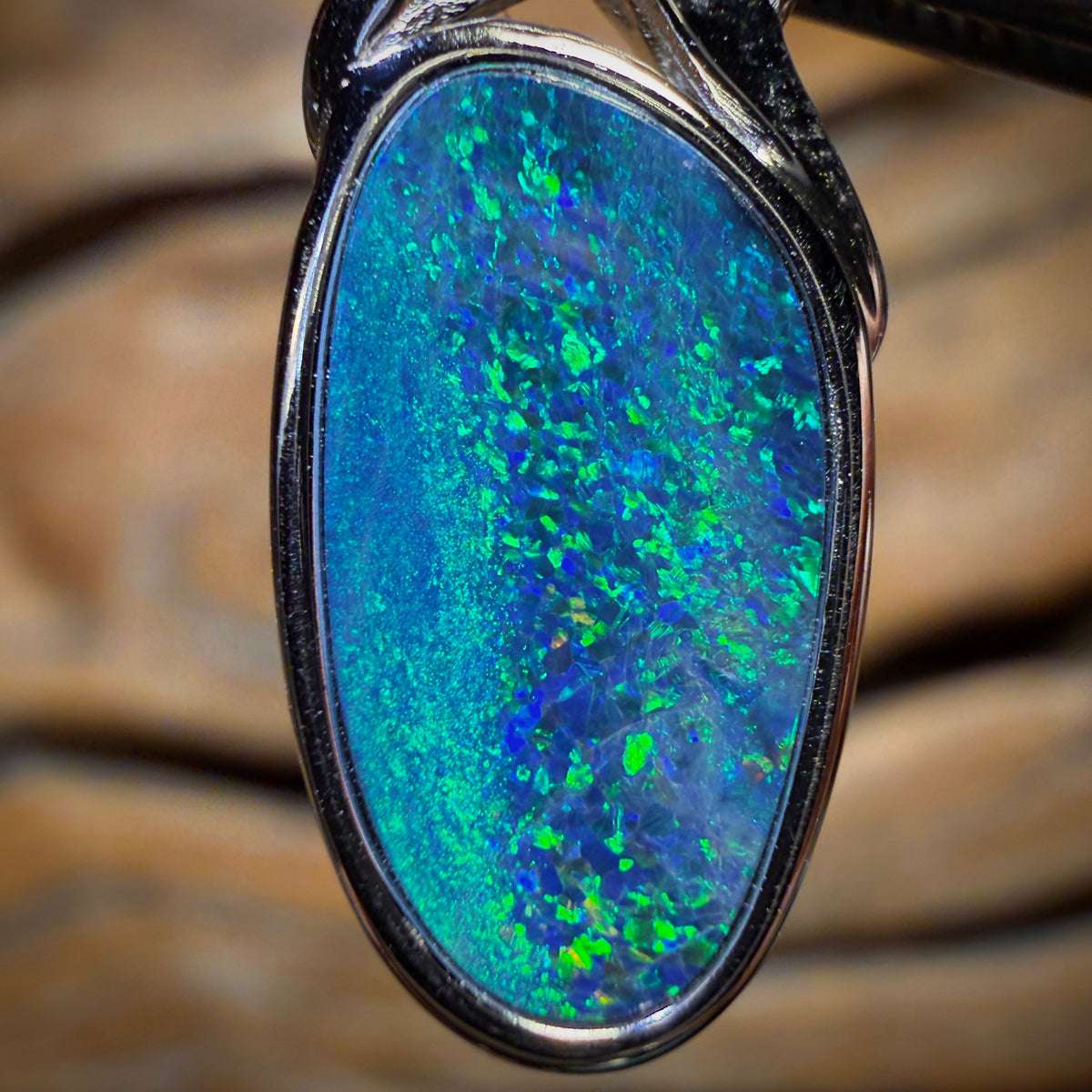 Sterling Silver - Top Electric Green / Blue Aquatic Australian Boulder Opal Doublet Pendant