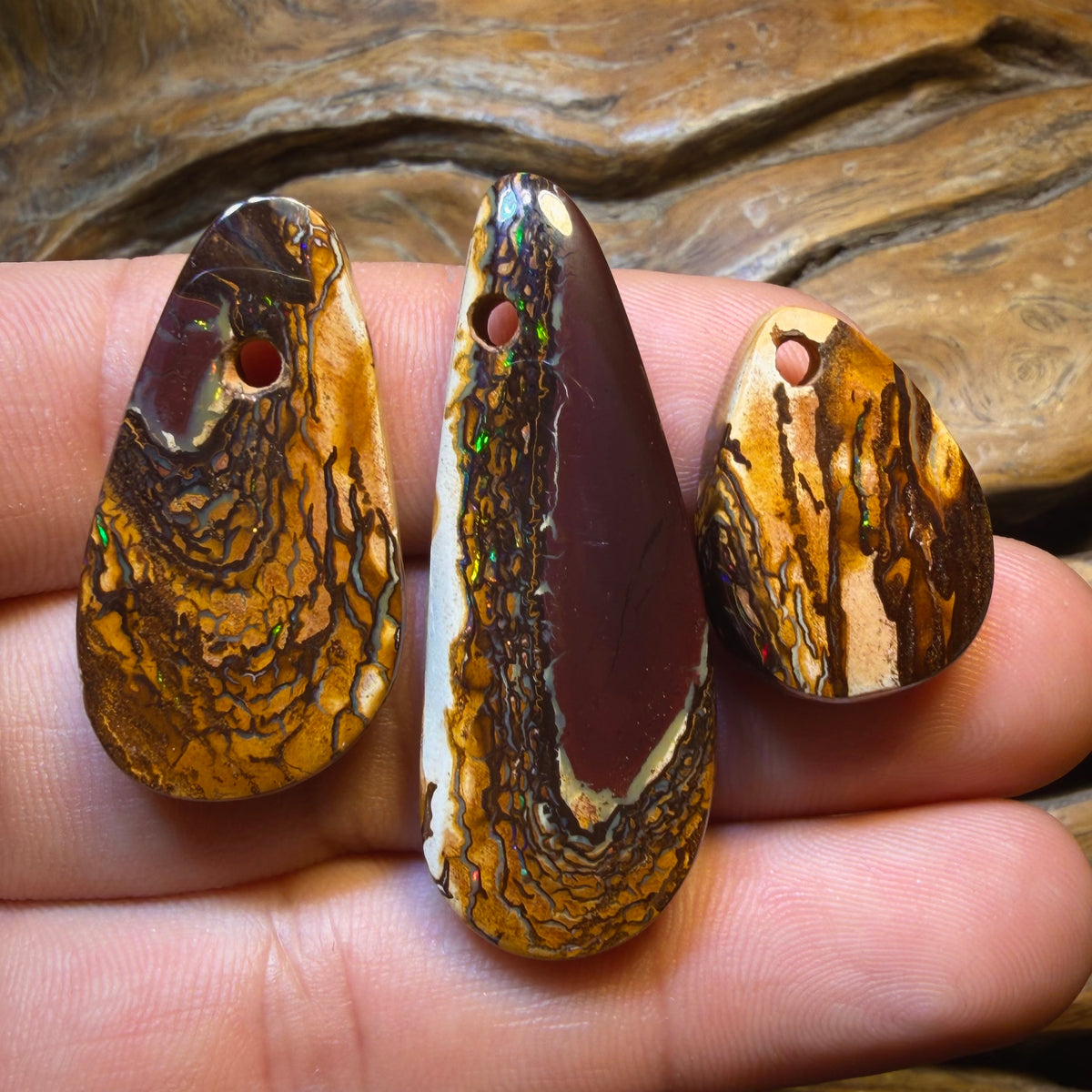 TGIF 101.5cts - 3x Drilled Tribal Queensland Boulder Opal Family Trio