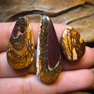 TGIF 101.5cts - 3x Drilled Tribal Queensland Boulder Opal Family Trio