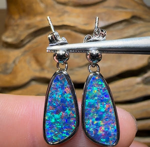 Sterling Silver - Classic Australian Boulder Opal Doublet Earrings - Opal Whisperers