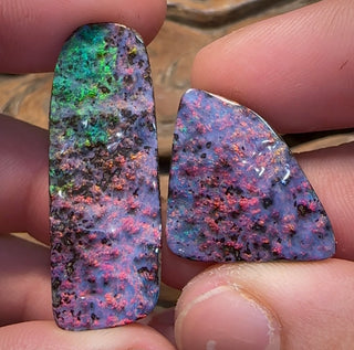 Magnifique ensemble d'opale Boulder australienne « Cherry Cola Couple » de 42 carats