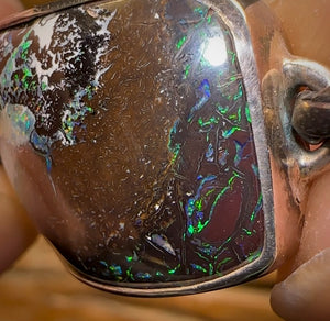 Unique -Solid Australian Boulder Opal Bracelet w/ leather