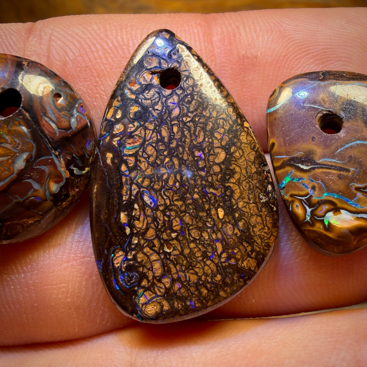 60.6cts - 3x Drilled Queensland Boulder Opals. BARGAIN Wholesale Parcel