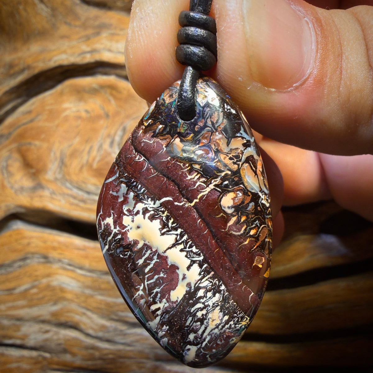 40 x 26mm - Drilled Tribal Queensland Boulder Opal Necklace