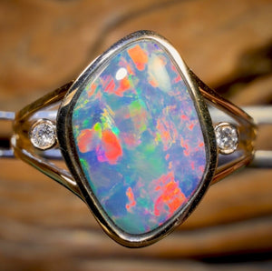 Bague double en or 14 carats - « Jardin fleuri » avec opale boulder du Queensland