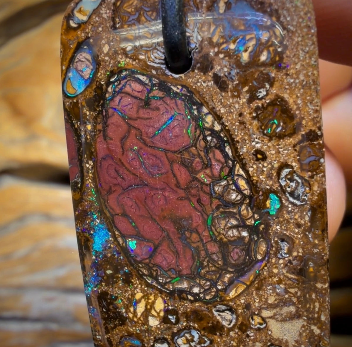 Half Price Card! 40 x 22mm - Drilled Tribal Queensland Boulder Opal Necklace
