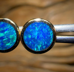 14k Gold - Australian Boulder Opal Doublet Earrings - Opal Whisperers