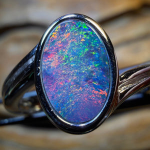 Bargain Card! Sterling Silver - Queensland Boulder Opal Red Multi Colour Doublet Ring
