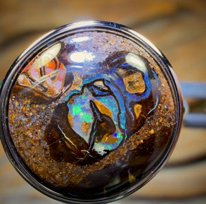 Sterling Silver - Solid Tribal Boulder Opal Ring