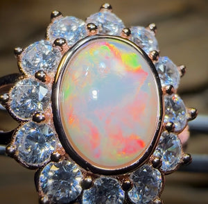 Princess Design Sterling Silver Plated - Solid South Australian Crystal Opal Ring - Opal Whisperers