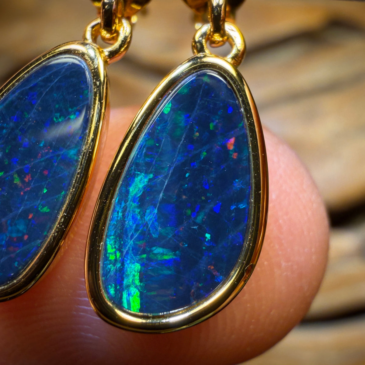 Sterling Silver Gold Plated - Australian Boulder Opal Doublet Drop Stud Earrings