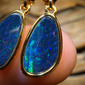 Sterling Silver Gold Plated - Australian Boulder Opal Doublet Drop Stud Earrings