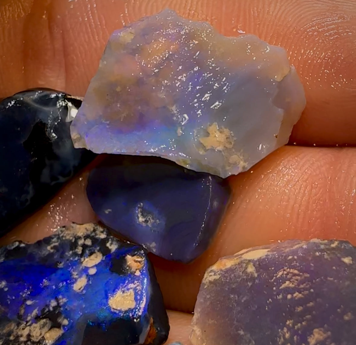 58.1cts - 8x Lightning Ridge Opal Rough Parcel Blacks and Crystals