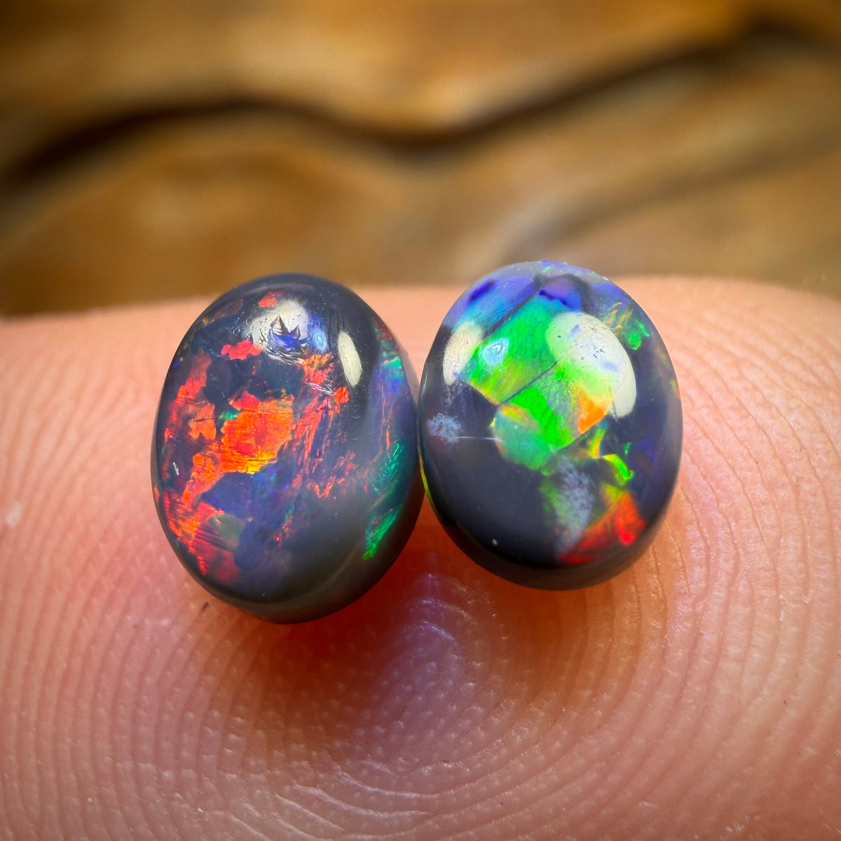 1.15cts - Lightning Ridge Red on Black Opal Pair