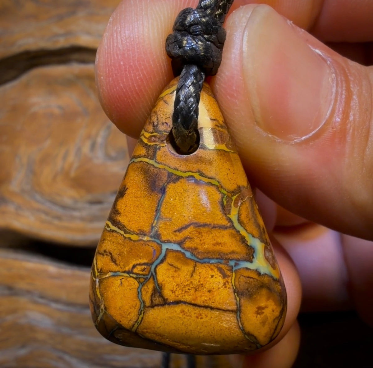 31 x 22mm - Drilled Boulder Opal Pendant w/ Eco Friendly Vegan Cord