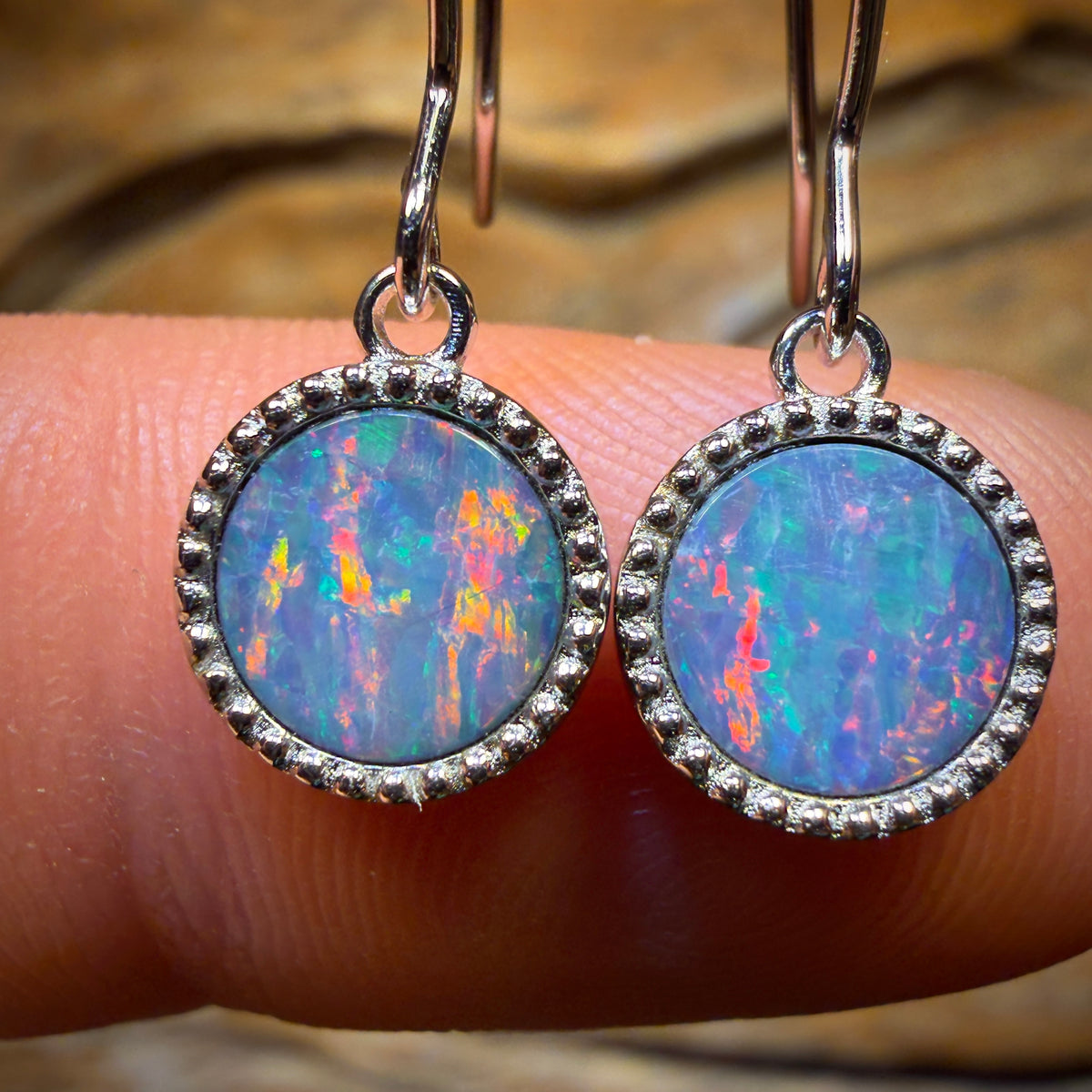 Sterling Silver - Australian Boulder Opal Doublet Hook Earrings