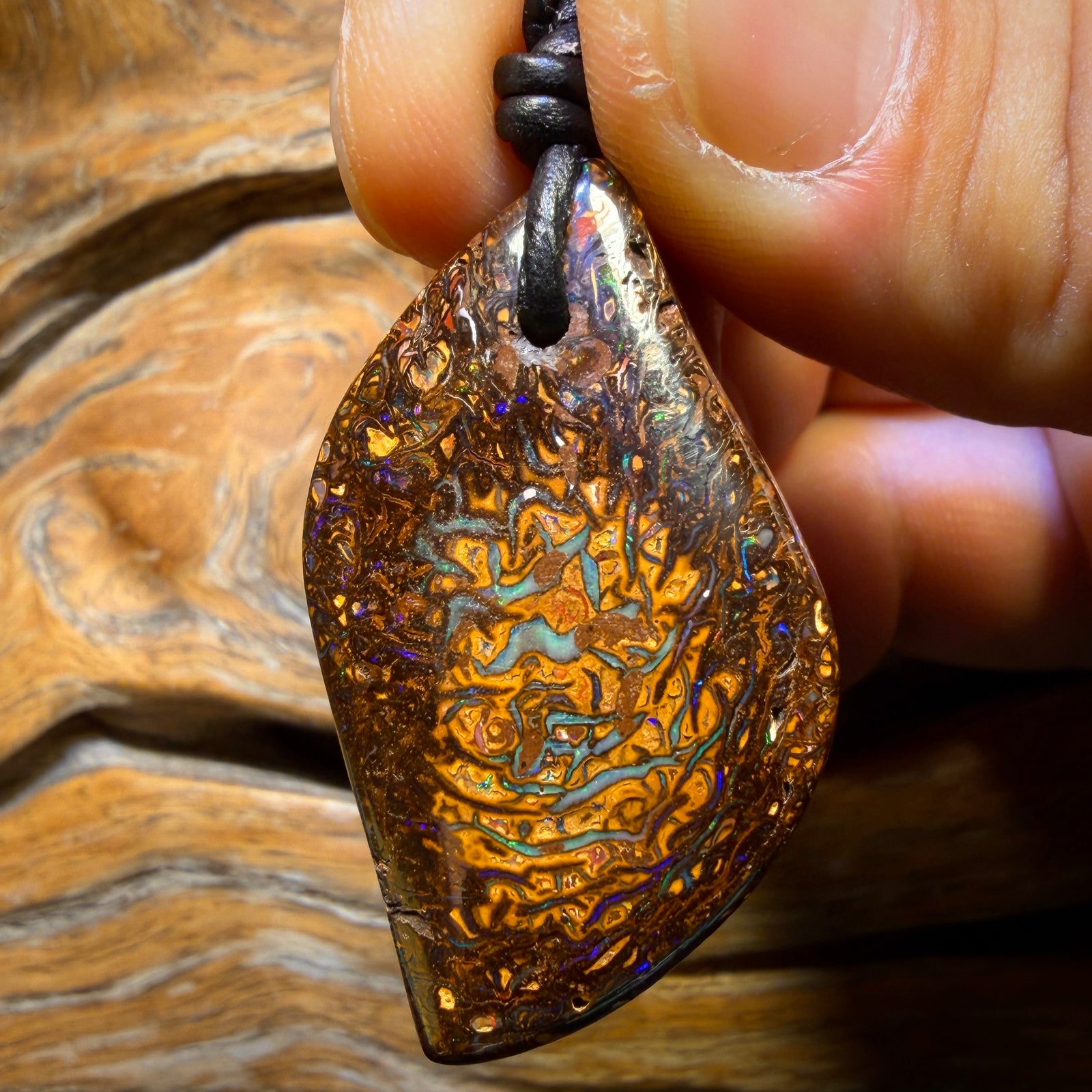42 x 23mm - Drilled Tribal Queensland Boulder Opal Necklace