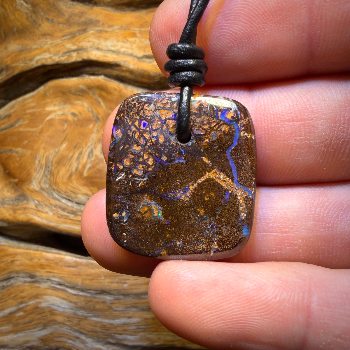 Dad! 25 x 23mm - Purple Lightning Drilled Tribal Queensland Boulder Opal Necklace