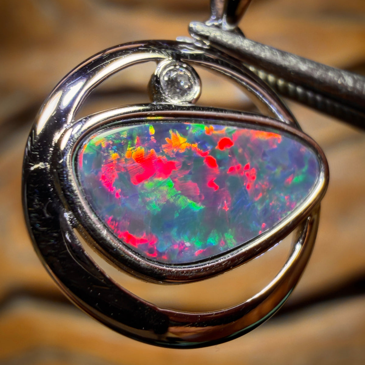 Sterling Silver - TOP TOP RED FIRE Queensland Boulder Opal Doublet Pendant