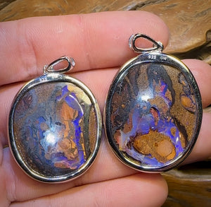 “Partners 2” Sterling Silver - Boulder Opal Splits UNISEX Pendant PAIR!