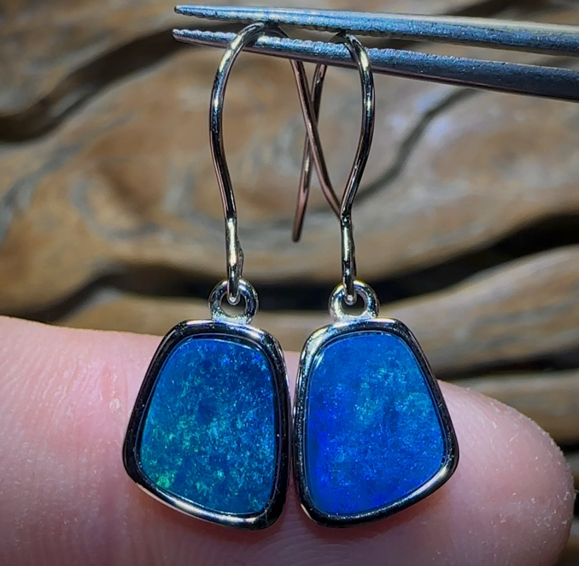Sterling Silver - Australian Boulder Opal Doublet Hook Earrings