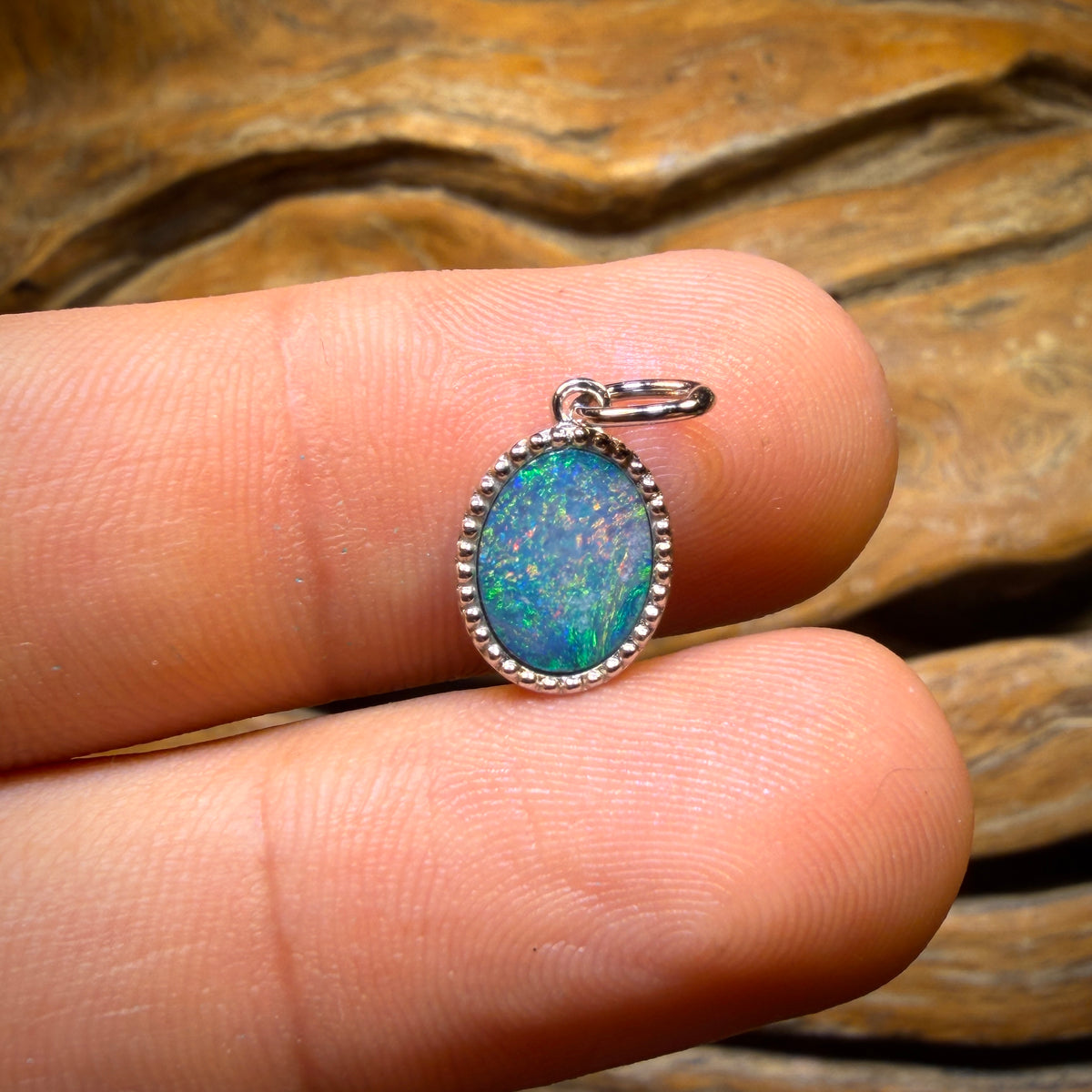 Sterling Silver - Queensland Boulder Opal Doublet Pendant. NEW Antique Style Beaded Design