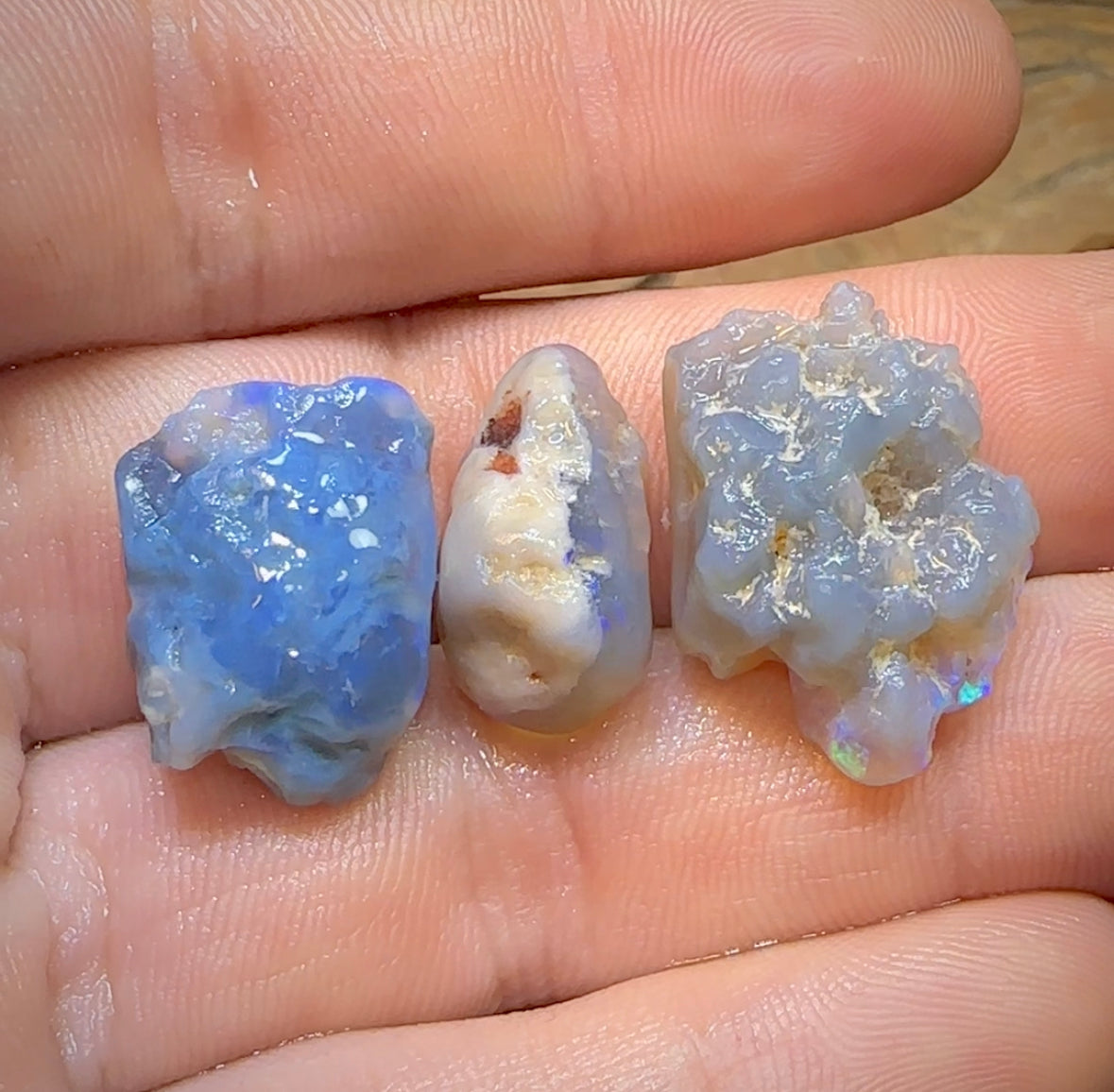 40.3cts - 3x Lightning Ridge Crystal and Dark Opal Rough - Opal Whisperers