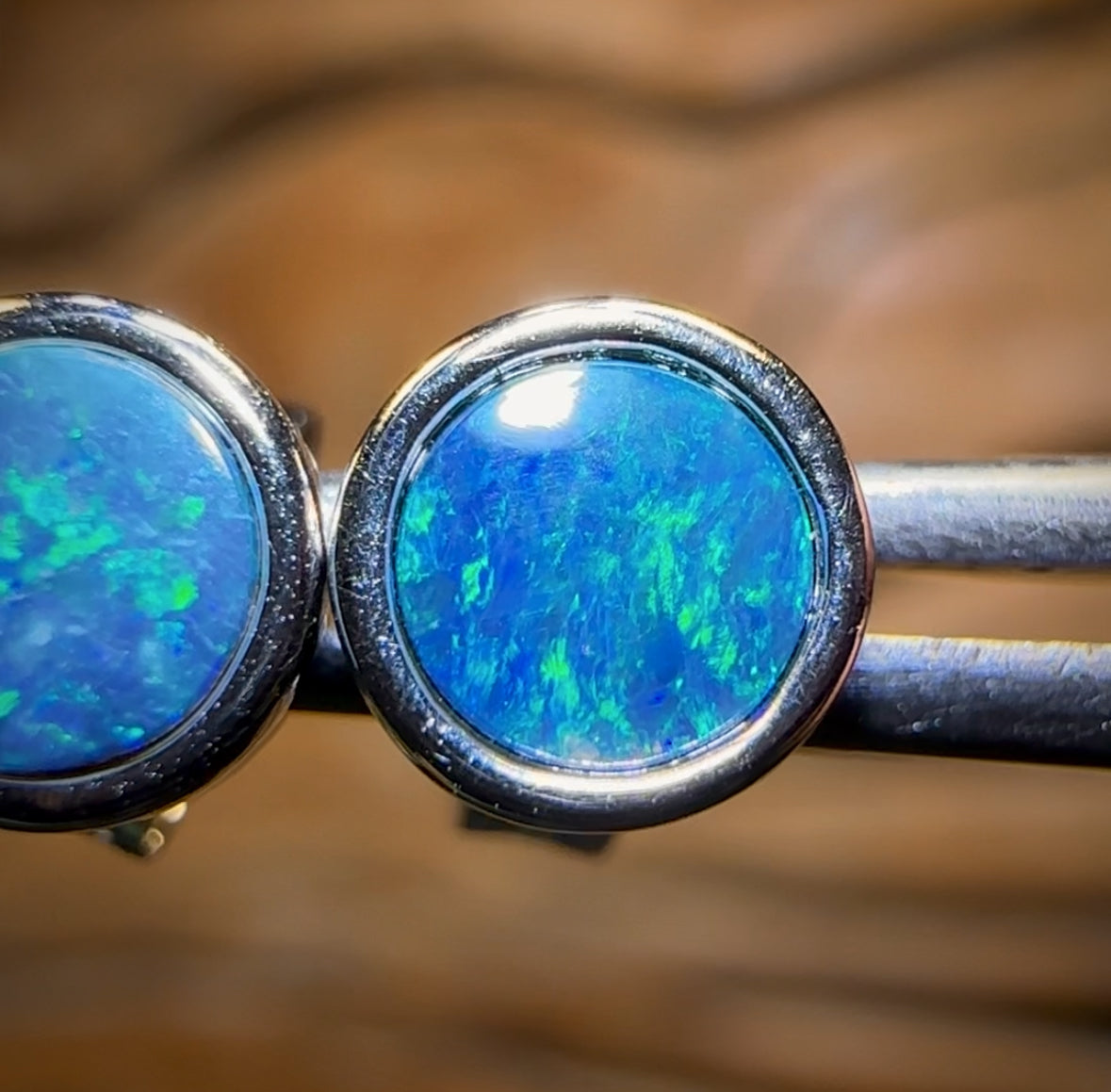 Sterling Silver - Australian Boulder Opal Doublet Stud Earrings Blue/Green. Bulk Listing