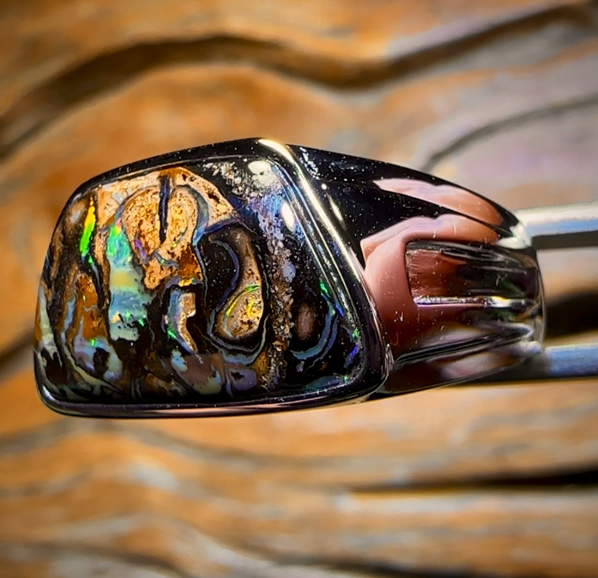 DADDY COOL Sterling Silver - Solid Tribal Boulder Opal Ring. Unisex