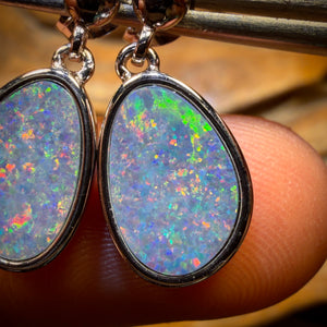 Sterling Silver - Australian Boulder Opal Doublet Drop Stud Earrings