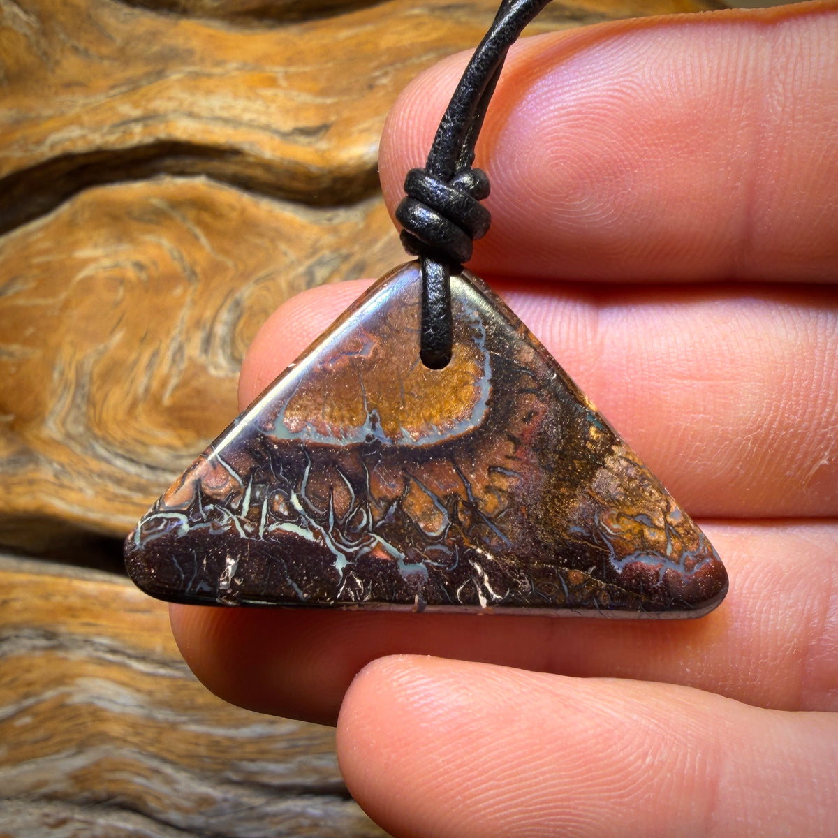 Dad! 40 x 24mm - Drilled “The Wave” Tribal Queensland Boulder Opal Necklace