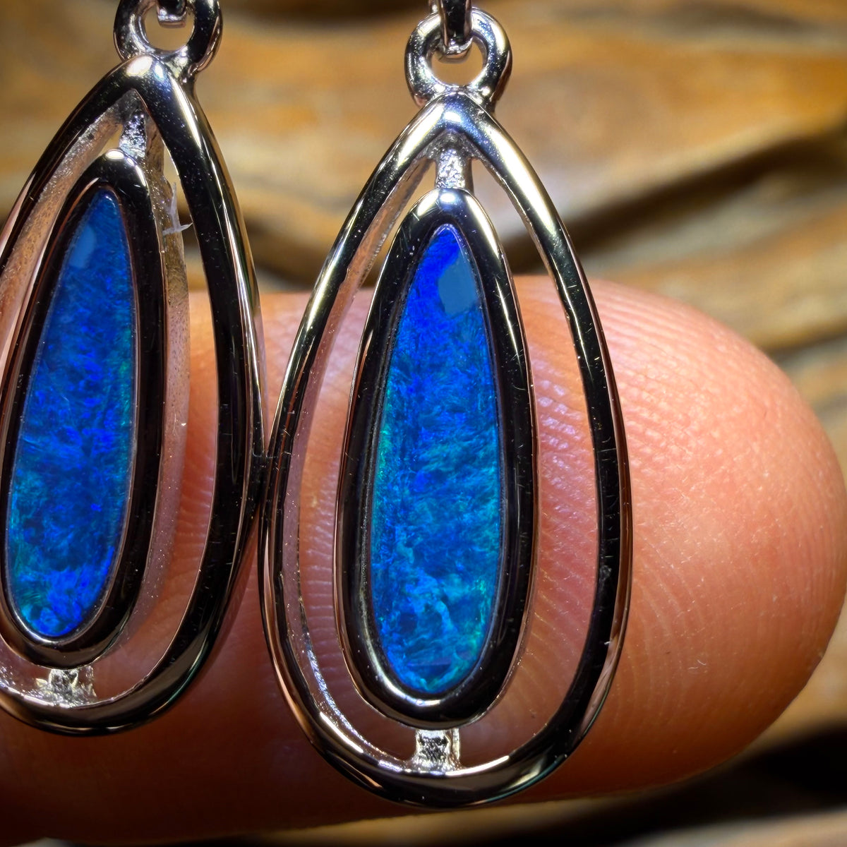 Sterling Silver - Australian Boulder Opal Doublet Drop Stud Earrings