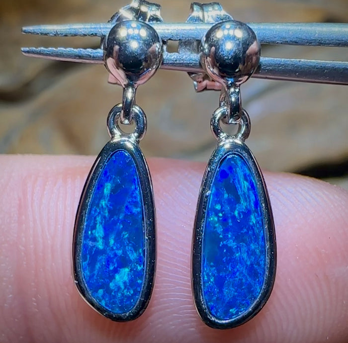 Sterling Silver - Classic Australian Boulder Opal Doublet Earrings - Opal Whisperers